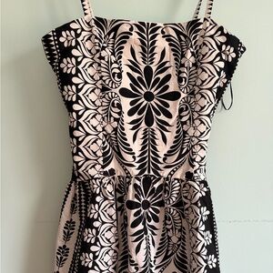 Francesca's Collections Black and Cream Floral Mini Dress